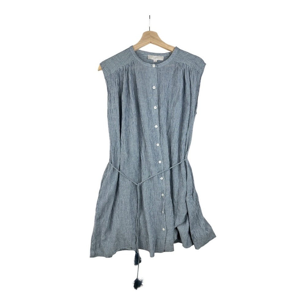 Ann Taylor Loft Striped Button Down Mini Dress‎ size XS Blue/White